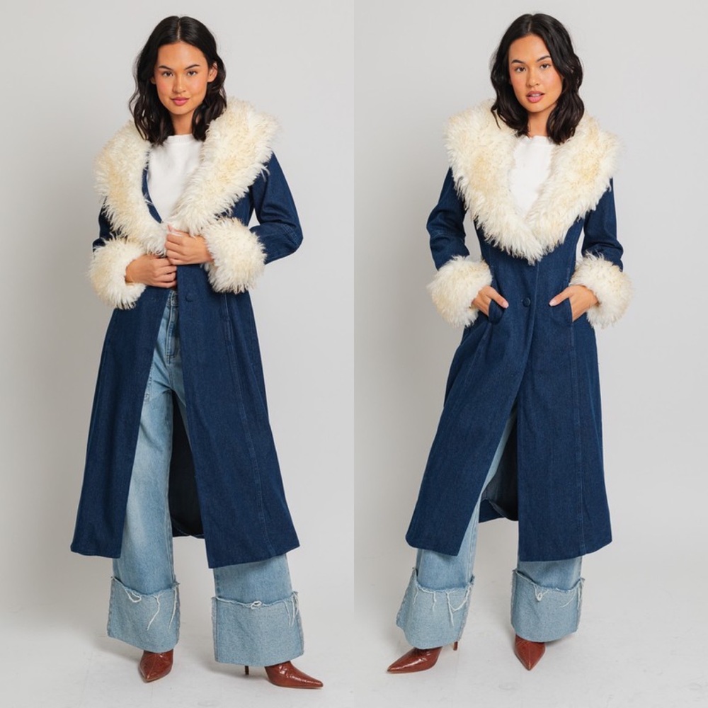 ✨RESTOCKED✨Don’t Look Back Faux Fur Trim Pennylane Denim Coat